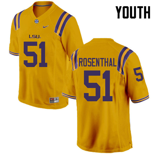 Youth #51 Dare Rosenthal LSU Tigers College Football Jerseys Sale-Gold